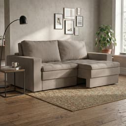 Sofá 3 Lugares Retrátil Berna Suede Bege 210 cm