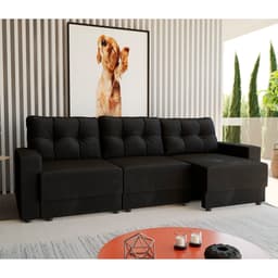 Sofá 3 Lugares Retrátil Lubeck II Suede Preto 210 cm