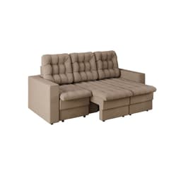 Sofá 3 Lugares Retrátil Lubeck Plush Suede Bege 210 cm
