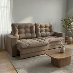 Sofá 3 Lugares Retrátil Lubeck Plush Suede Bege