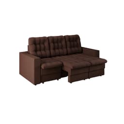 Sofá 3 Lugares Retrátil Lubeck Plush Suede Marrom 210 cm
