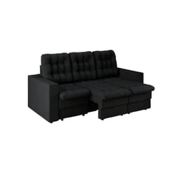 Sofá 3 Lugares Retrátil Lubeck Plush Suede Preto 210 cm