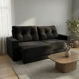 Sofá 3 Lugares Retrátil Lubeck Suede Preto 180 cm