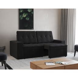 Sofá 3 Lugares Retrátil Zoy Plush Suede Preto