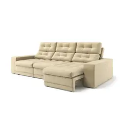 Sofá 3 Lugares Retrátil e Reclinável Baden Suede Bege 230 cm