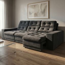 Sofá 3 Lugares Retrátil e Reclinável Baden Suede Grafite 230 cm