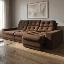 Sofá 3 Lugares Retrátil e Reclinável Baden Suede Marrom 230 cm