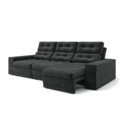 Sofá 3 Lugares Retrátil e Reclinável Baden Suede Preto 230 cm