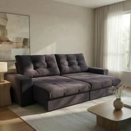 Sofá 3 Lugares Retrátil e Reclinável Biarritz Suede Castanho
