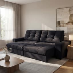 Sofá 3 Lugares Retrátil e Reclinável Biarritz Suede Preto