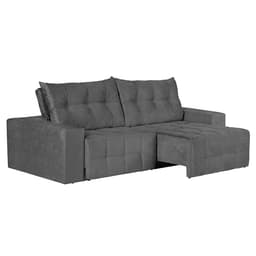 Sofá 3 Lugares Retrátil e Reclinável Florença Suede Amassado Cinza Chumbo