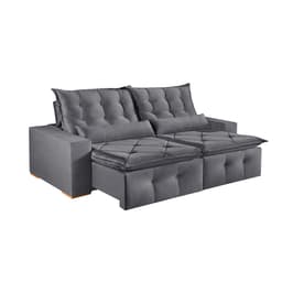 Sofá 3 Lugares Retrátil e Reclinável França Suede Cinza