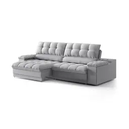 Sofá 3 Lugares Retrátil e Reclinável Helen com USB e Porta-Copos Linho Prata 210 cm