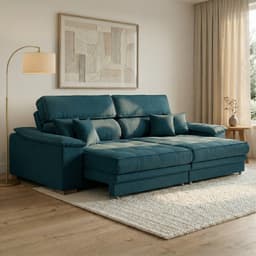 Sofá 3 Lugares Retrátil e Reclinável Lupin Linho Azul Marinho 214 cm