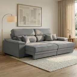 Sofá 3 Lugares Retrátil e Reclinável Lupin Linho Cinza 214 cm