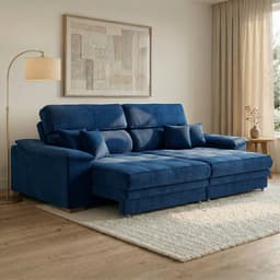 Sofá 3 Lugares Retrátil e Reclinável Lupin Velosuede Azul Marinho 214 cm