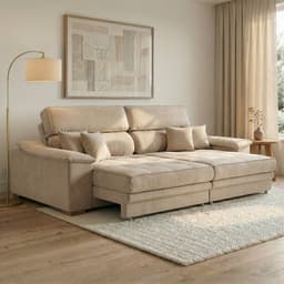 Sofá 3 Lugares Retrátil e Reclinável Lupin Velosuede Bege 214 cm