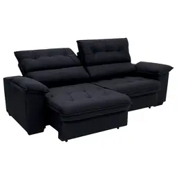 Sofá 3 Lugares Retrátil e Reclinável Piemont Suede Preto 200 cm