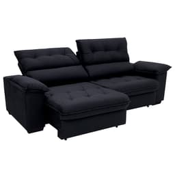 Sofá 3 Lugares Retrátil e Reclinável Piemont Suede Preto 230 cm