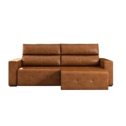 Sofá 3 Lugares Retrátil e Reclinável Roma Couro Caramelo