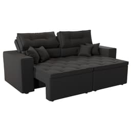 Sofá 3 Lugares Retrátil e Reclinável Tulum Suede Preto 180 cm