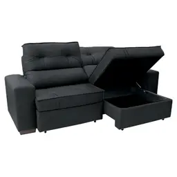 Sofá 3 Lugares Retrátil e Reclinável com Baú Lottus Suede Preto