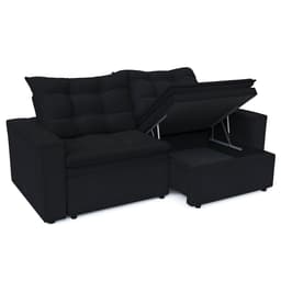 Sofá 3 Lugares com Baú Retrátil e Reclinável Igor Suede Preto