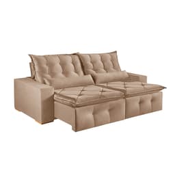 Sofá 4 Lugares Retrátil e Reclinável França Suede Bege