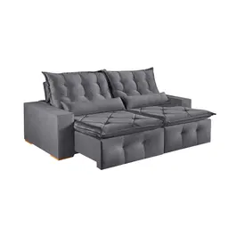 Sofá 4 Lugares Retrátil e Reclinável França Suede Cinza