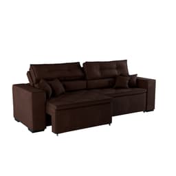 Sofá 4 Lugares Retrátil e Reclinável Tulum Suede Marrom 250 cm