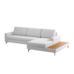 Sofá 6 Lugares Loft com Chaise Direito e Deck de Apoio Linho Cinza Claro 322 cm