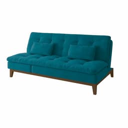 Sofá-Cama 3 Lugares Casal Amanda com Pés de Madeira Suede Azul