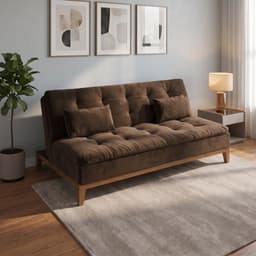 Sofá-Cama 3 Lugares Casal Premium Base e Pés de Madeira Marrom