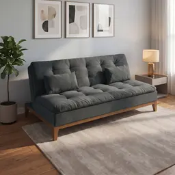 Sofá-Cama 3 Lugares Casal Premium Base e Pés de Madeira Suede Cinza