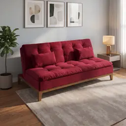 Sofá-Cama 3 Lugares Casal Premium Base e Pés de Madeira Suede Vermelho