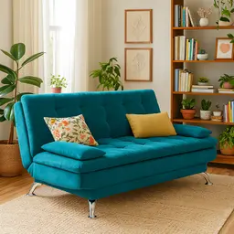 Sofá-Cama Casal 3 Lugares Premium A2 Suede Azul Turquesa