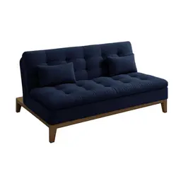 Sofá-Cama Casal 3 Lugares Premium Base e Pés de Madeira Linho Azul Marinho