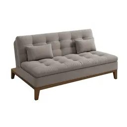 Sofá-Cama Casal 3 Lugares Premium Base e Pés de Madeira Linho Cinza