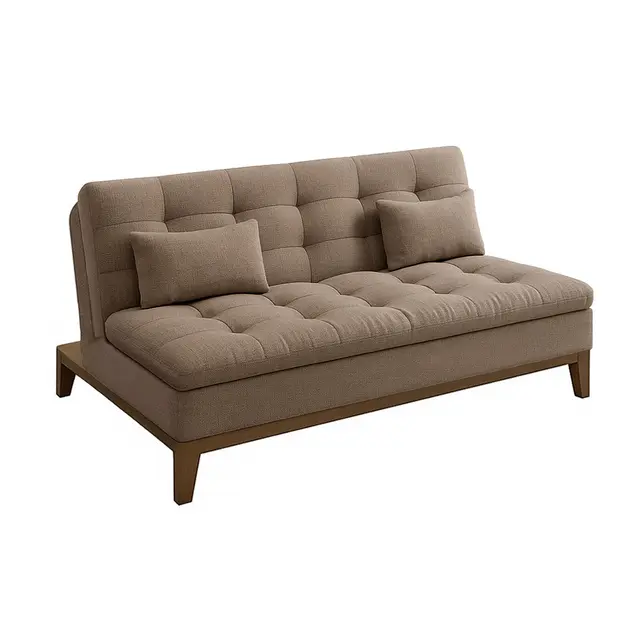 Aumentar 45 % Sofá-Cama Casal 3 Lugares Premium Base e Pés de Madeira Linho Marrom De: R$ 2.669,99 Por: R$ 1.453,47 à vi