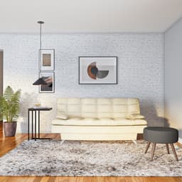 Sofá-Cama Casal 3 Lugares Premium Pé Metal Suede Bege 190 cm