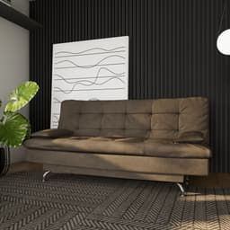 Sofá-Cama Casal 3 Lugares Premium Pé Metal Suede Marrom 190 cm