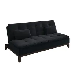 Sofá-Cama Casal 3 Lugares Premium Suede Pés de Madeira Preto