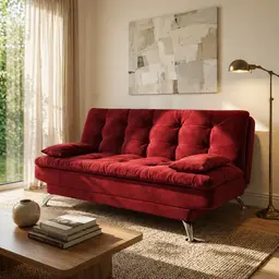 Sofá-Cama Casal 3 Lugares Premium Suede Vermelho