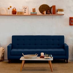 Sofá-Cama Casal 3 Lugares Samper com Baú Linho Azul Marinho