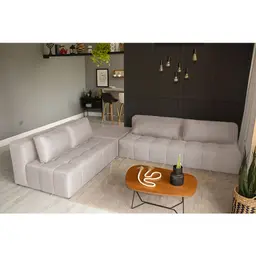 Sofá Modular 2 e 3 Lugares com Puff Soho Linho Cru