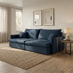 Sofá Retrátil Sem Caixa 3 Lugares Solomons Linho Azul Marinho 230 cm