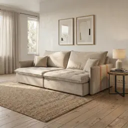 Sofá Retrátil Sem Caixa 3 Lugares Solomons Velosuede Bege 230 cm