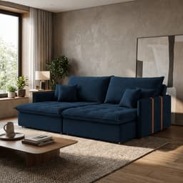 Sofá Retrátil Sem Caixa 3 lugares Solomons Linho Azul Marinho 214 cm