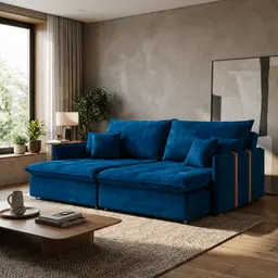 Sofá Retrátil Sem Caixa 3 lugares Solomons Velosuede Azul Marinho 214 cm