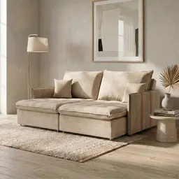 Sofá Retrátil Sem Caixa 3 lugares Solomons Velosuede Bege 180 cm